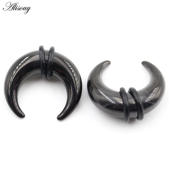 2PCS Stainless Steel C Shape Buffalo Horn Ear Taper Stretcher Expander Septum Captive Tragus Cartilage Piercing Body Jewelry