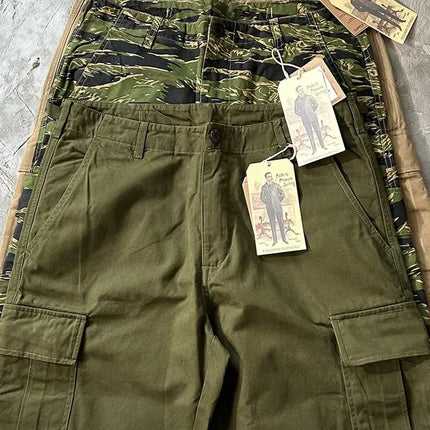 100% Cotton Dense Thick American Retro M-65 Workwear Pants Tiger Pattern Camouflage M51 Multi Pocket Green Loose Straight Pants