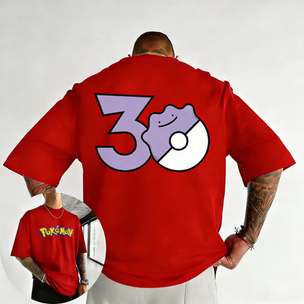 2026 Pokémon 30th Anniversary Ditto Printed T-shirt Summer New Men's and Women's Trendy Large Loose Casual Y2K Short Sleeve Top