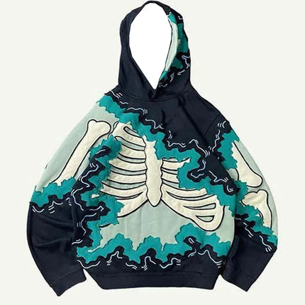 New Trendy men's Hoodie With 3D Skeleton Style Pattern design, Novel Long Sleeved Hoodie With Pockets For Daily Wear