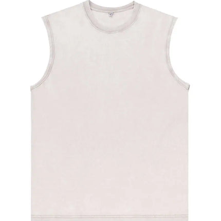 230g Pure Cotton European and American High Street Retro Washed Distressed Sleeveless Vest Men's Casual Loose Shoulder T-shirt