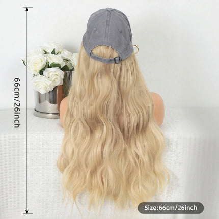 Light Golden Wavy Baseball Cap Integrated Wig, Ash-Toned Cap Design, Korean-Style Versatile Synthetic Wig Hat, for Daily Outings