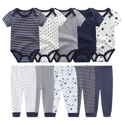 Kiddiezoom 10 Pcs/Lot Four Seasons Fashion Baby Clothing Set Cotton Soft Newborn Bodysuits+Pants Infant Outfit Gift