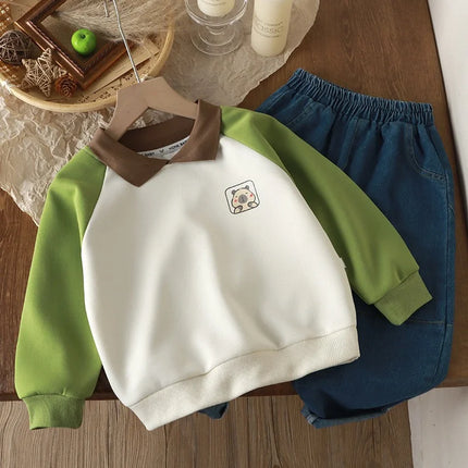 2024 Autumn New Kid Hoodies Clothes Boys Toddler Pullover Sweatshirts Fashion Casual Color Block Girls Children Long Sleeved Top