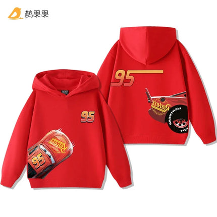 Cars Lightning McQueen Fun Printed Kids Boys Girls Hooded Sweatshirt Fall and Winter Casual Fashion Warm Student Hoodie