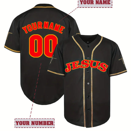 Customized Name And Number Men's Embroidery Baseball Jersey Jesus Personalized Short Sleeve Button Down Shirts For Streetwear