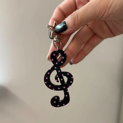 Kawaii Black white notes Illustration trinkets keychain bag charms Acrylic pendant Carabiner Backpack Pendant Decoration Gifts