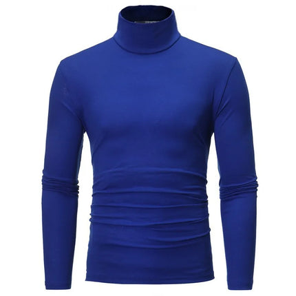 2026 Spring New Men's Turtleneck T-shirt Long Sleeve Slim Fit Solid Color High Elastic Bottoming Pullovers Basic Style Male Tops