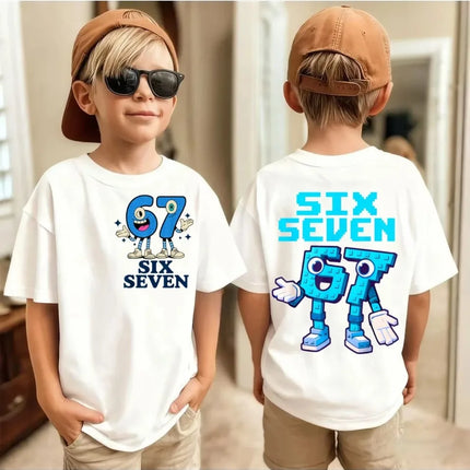 Six Seven Kids Y2k Tees Tops Unisex Childrens Meme Crew Neck Short Sleeve T Shirt Funny 67 Brainrot Print T-Shirt for Boys Girls