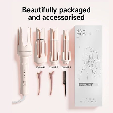 Automatic Curling Iron 3 in 1 Negative Ion Hair Curler Interchangeable Barrels Auto Rotation 3 Heat Settings Salon Styler