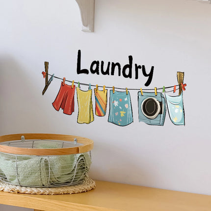 Laundry room wall stickers cartoon laundry logo vinyl stickers clothes drying wall quotation decals laundry washing decoration