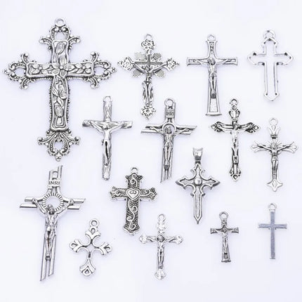 10/20/30pcs/Lot Metal Silver Color Cross Charms For Jewelry Making Supplies Christ Accessories Handmade Women/Men Pendant Charm