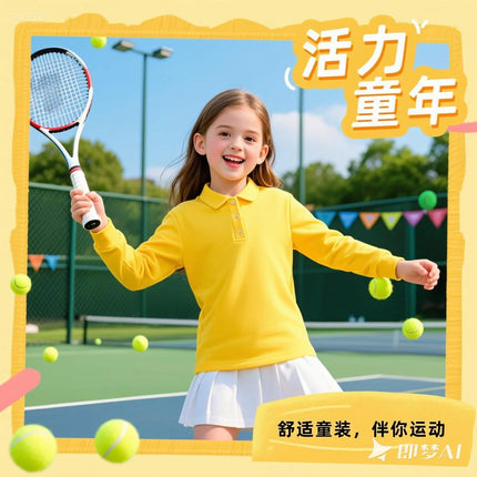 Autumn new style girls and boys 1-14 years old long sleeved polo shirt T-shirt solid color casual top