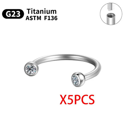 Wholesale 5/50PCS G23 Titanium Eyebrow Piercing Nose Ring Septum Helix Cartilage Piercing C rod Body Jewelry For Women
