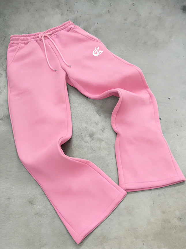 Minimal CZ Graphic Flare Sweatpants, Elastic Waist Pants For Skateboarding, Street Shooting & Night Outings