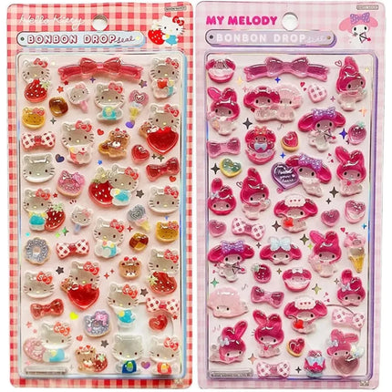 2026 New Sanrio Cartoon Cute 3D Crystal Relief Stickers DIY Notebook Sticker Party Stickers Kuromi My Melody Laptop Fridge Decor