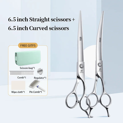 Fenice  Professional Home Pets Grooming Set 6//6.5/7/7.5 Inch Bearing Screw Straight Curved Thinning Chunker Shears for Dogs/Cat