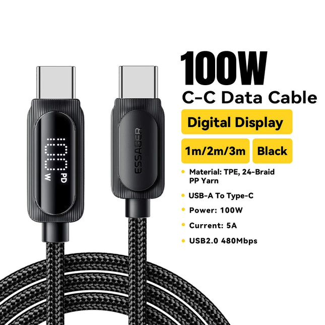 Essager USB Type C To USB C Cable 100W 5A PD Fast Charging Wire Cord For Macbook Xiaomi Samsung Type-C Digital Display Cable 3M