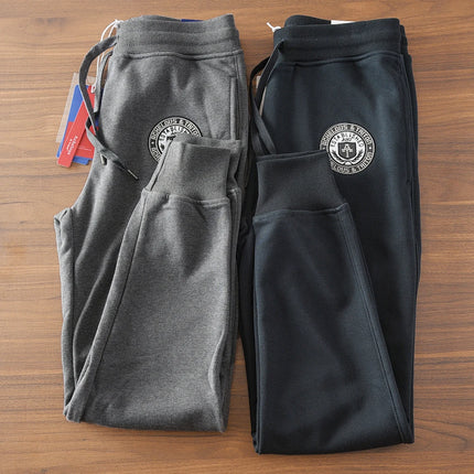 Spring New American Retro Terry Cloth Letter Embroidery Sweatpants Men's Simple Washed Drawstring Casual Sports Ankle-tied Pants