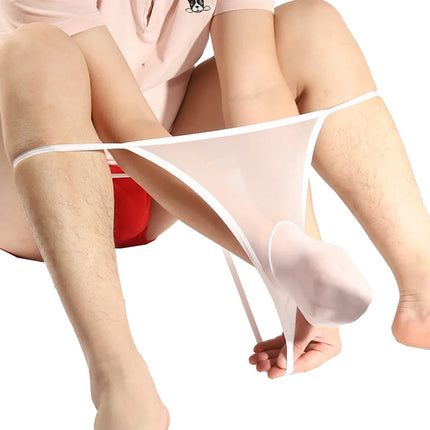 Men's Sexy Thongs Seamless Sheer See Through Stretch Pantyhose Underwear Sexy Briefs Soft Pouch Bikinis Open Back Lingeries