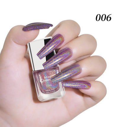 Holographic Nail Polish with Rainbow Glitter - 7ml Laser Chrome Nail Lacquer, Multicolor Shift Effect, 8color DIY Art Nail Salon