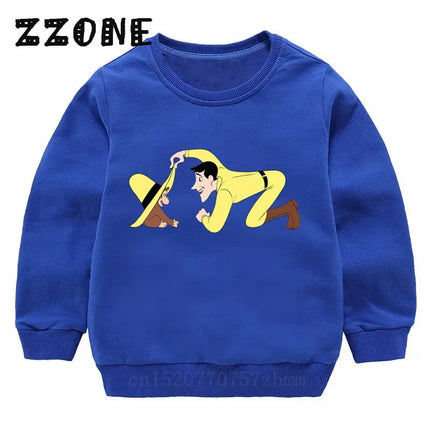 Kids Curious George Monkey Cute Cartoon Sweatshirts Children's Hoodies Baby Cotton Pullover Tops Girl Boy Autumn Clothes,KYT5266
