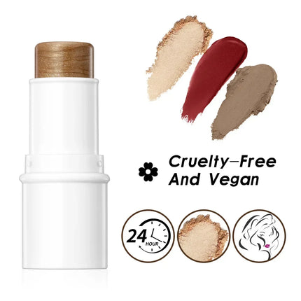 QIBEST Multi-functional Makeup Balm Pearlescent Highlights Stick Cheek Blush Brighten Highlight Stick Lip Balm Contour Pen
