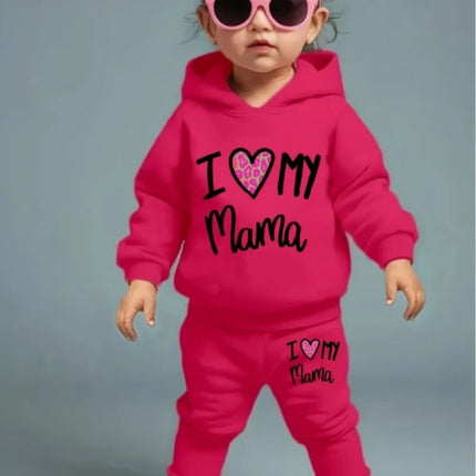 Spring Autumn Infant Toddler Girl Baby Letter Print Hooded Long Sleeve Fleece Sweatshirt Pants Casual Two-Piece Set