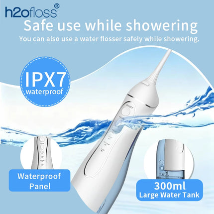 H2ofloss Water Flosser 300ml Oral Irrigator 140PSI with Gravity Ball Design 5 Modes 5 Tips USB Rechargeable for Teeth Cleaning