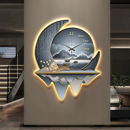 Light luxury restaurant decoration painting creative clock wall lamp 2024 new living room clock silent background wall clock