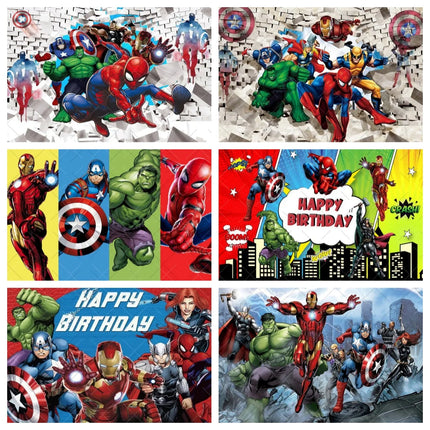 Avengers Backdrops Children Birthday Decoration Custom Text Superhero Photography Background Spider-Man Captain America Iron Man