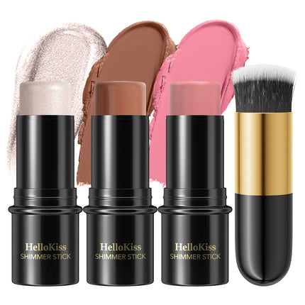 4pcs Concealer Stick Set with Brush Create a Lightweight Finishing Makeup Highlighter & Bronzer & Blush Sticks Brighten The Face