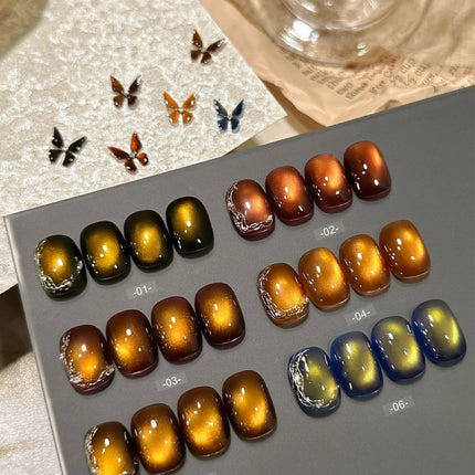 MN 10ml 1-12pcs 2025 Autumn Blue Brown Cat Eye Gel Nail Polish Popular Flash Chocolate Glass Beads Nails Black Nails Christmas