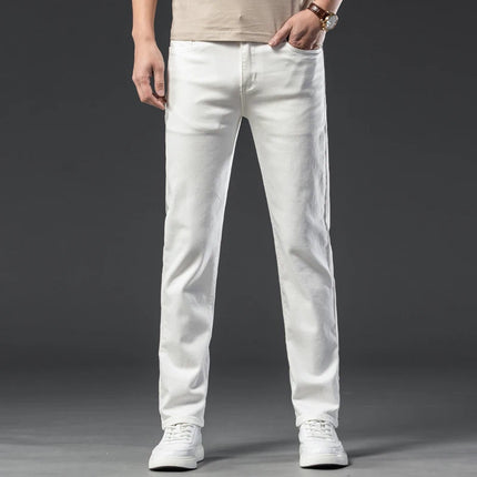 2023 Men White Jeans Fashion Casual Classic Style Regular Straight  Fit Soft Trousers Male  Advanced Stretch Pants