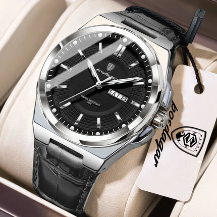 POEDAGAR Trendy Sport Men's Wristwatch Waterproof Luminous Date Week Business Fashion Men's Quartz Watches Leather Men's Watch Reloj