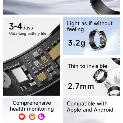 SY01 Smart Ring With LED Screen Bluetooth Health Monitoring Blood Oxygen Sleep Heart Rate Multi-sport Modes Waterproof IP68&5ATM