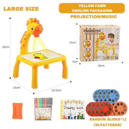 Drawing Projector for Kids, Little Deer Educational Toy, Battery Powered Table with Music, Creative Art Learning Gift For Kids
