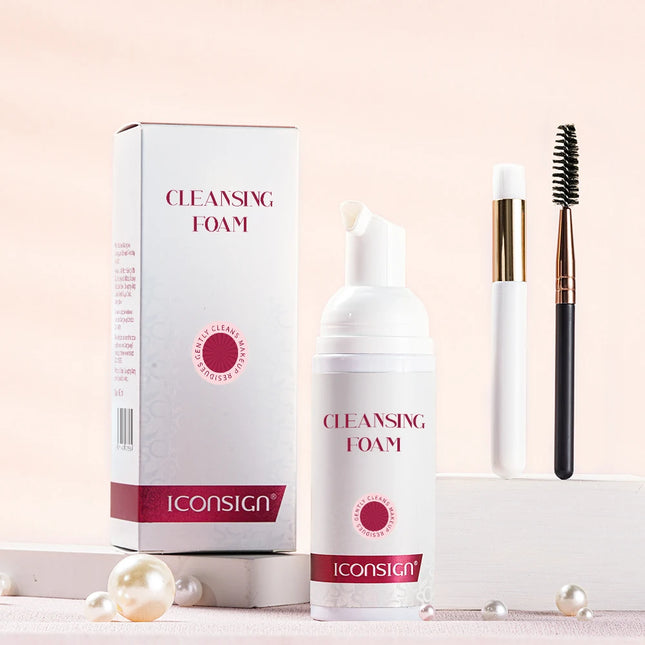 ICONSIGN 60ml Lash Shampoo Brush Kit Professional Lash Foam Cleanser Pump Design No Stimulation Eyelash Mousse Lash Glue Remover