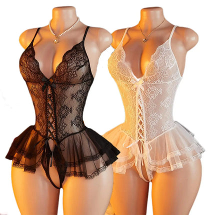 Summer Transparent Lace Female Underwear Erotic Sexy Hot Lingerie Pajamas Exotic Apparel Bodysuit Babydoll Tempting Date Costume