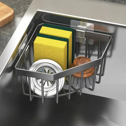 Triangle Sink Draining Rack Set (One Draining Basket + Two Hooks) Is a Space-Saving Storage Solution for Kitchen,Easy to Clean