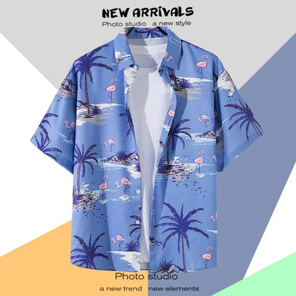 New Summer Casual Short Sleeved Shirt Korean Version Fashionable Men's And Women's Loose Collar Hawaiian Seaside Flower Shirt