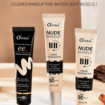 Ocheal 30g BB/CC sunscreen Cream SPF 50/PA+++ Facial Liquid Foundation Cream Anti-Aging Long Lasting Full Coverage Cream Powder