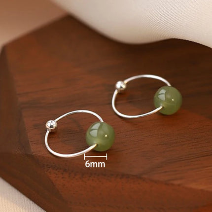 PANJBJ 925 Sterling Silver Jade Drop Earring for Women Zircon Round  Classic Grace Ethnic Jewelry Anniversary Gift Dropshipping