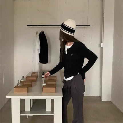 2024 Autumn Winter Long Sleeves Korean Fashion Style O-neck T-shirt For Women Fake Two-Piece T-shirts Ladies Top Tee Clothes
