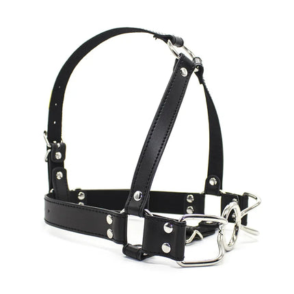 Leather BDSM Mask Stainless Steel Ring Gag Open Mouth Ball Gag Adult Games Bondage Restraints Head Harness Sex Toys For Couples