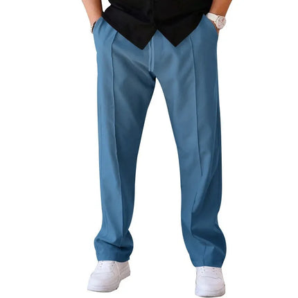 Men Casual LooseStraight Leg Dress Pants Elastic Drawstring Waist Front Seam Plain Wide Leg Trousers Daily Street Vacation Relax