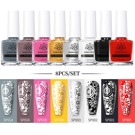 BORN PRETTY 4/6/8pcs Black White Nail Stamping Polish Varnish Set Kits Gold Silver for Nail Art Plates Stamp Oil Stamping Series
