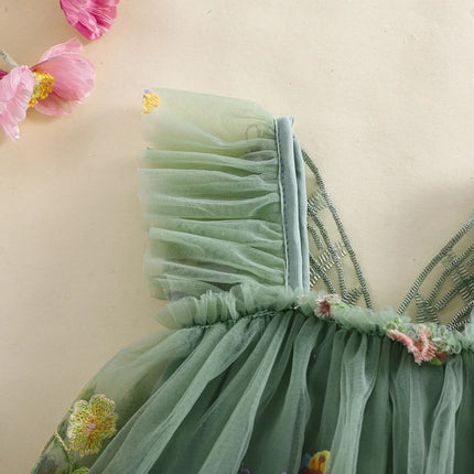 Baby Girl Halloween Costume Butterfly Wing Mesh Flower Sleeveless Tulle Fairy Romper Dress Birthday Tutu Dress
