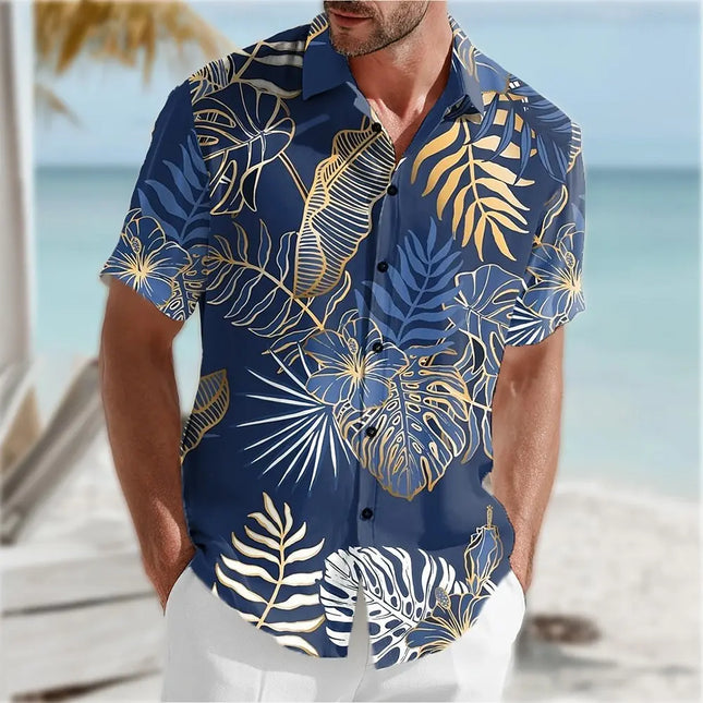 Men's Palm Leaf Tropical Plants Summer Hawaiian Shirt Button Up Shirt Aloha Shirt Short Sleeve Hawaiian Vacation Beach Wear