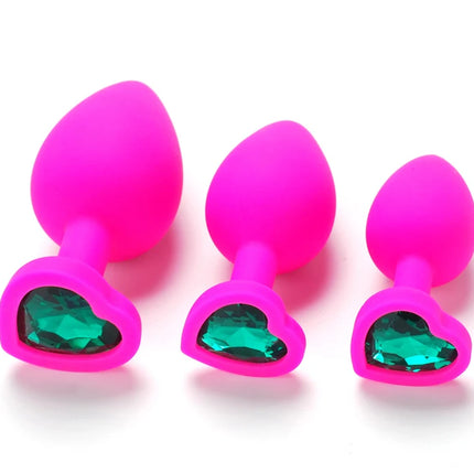 Silicone Anal Plug Adult Toys for Men Women Heart Crystal Anal Trainer for Couples Sex Toys Silicone Butt Plug Anal Toy 3 Sizes